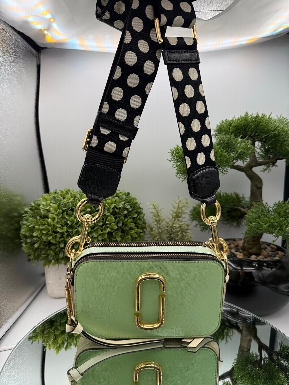 Marc Jacobs The Snapshot Camera Bag green colorway Removable Polka Dot Strap